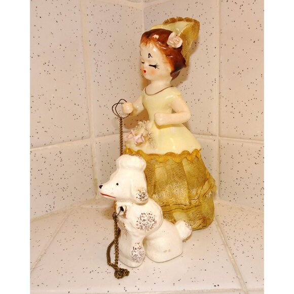 Vintage Ceramic Women & Poodle Figurine Southern Belle antique lady walking dog - Picture 5 of 11